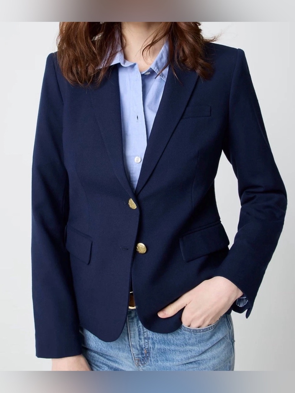 J Crew Factory Original Schoolboy Blazer/Jacket Wool Blend Navy Blue Sz 10 NWOT